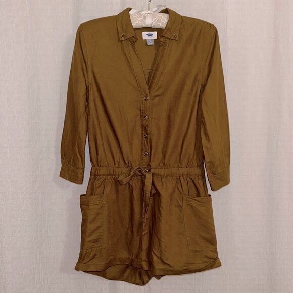 Old Navy XS Army Camo Green Quarter Sleeve Romper Toe Waist Button Front Pockets - Picture 1 of 14